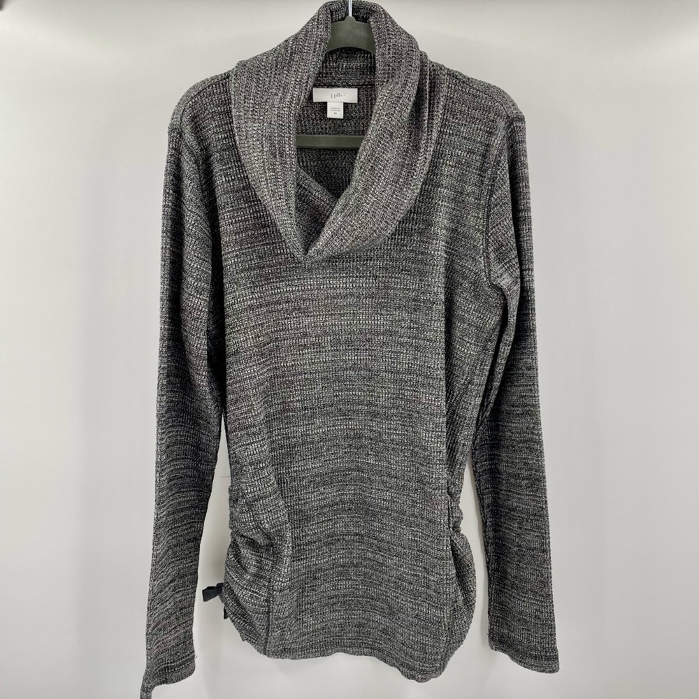 J Jill Casual Sweater Gray White Turtleneck Long Sleeve Side Tie Stretch Cotton